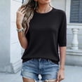 thumbnail image 2 of Lmnyox Summer T Shirt for Women Solid Color Half Sleeve Round Neck Tee Shirt Trendy Loose Ribbed Knit Basic Tops, 2 of 7