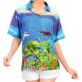 thumbnail image 5 of HAPPY BAY Hawaiian Shirts Womens Casual Summer Beach Party Blouse Shirt V Neck Blouses Button up Short Sleeve Vacation Tops Dress Shirts for Women XL Dolphin Sea, Navy Blue, 5 of 5