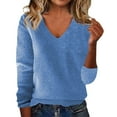 thumbnail image 2 of Clearance! Women's Pullover Sweaters European and American Loose Sweater One Word Shoulder Exposed Shoulder Hood Jacket Sweater Pullover Sweaters for Women Blue Xxl, 2 of 3