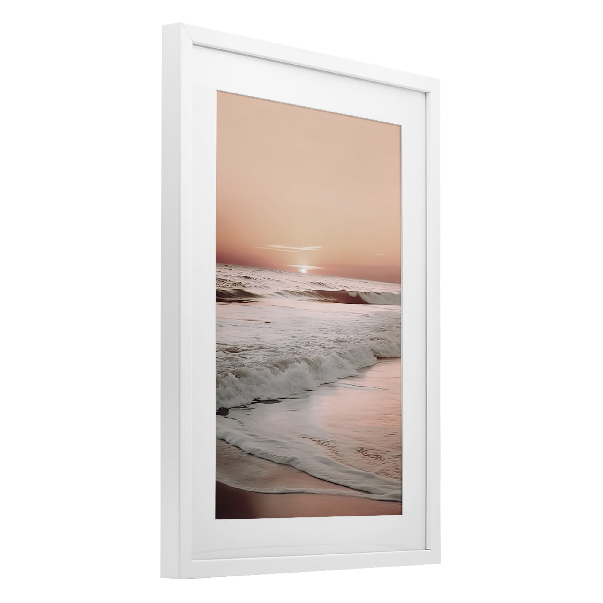 Apricot Beach View White Framed Print Under Glass, design by Decent Exposures