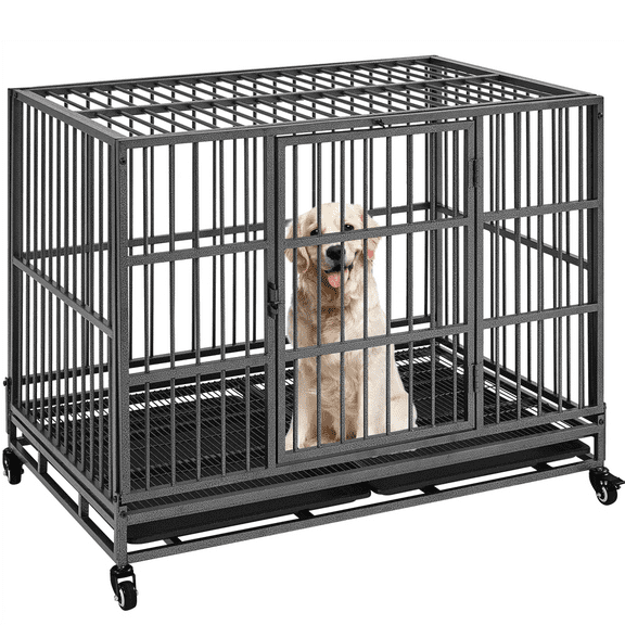 Alden Design 42-inch Indestructible Rolling Dog Crate with Open-Top Design, Black