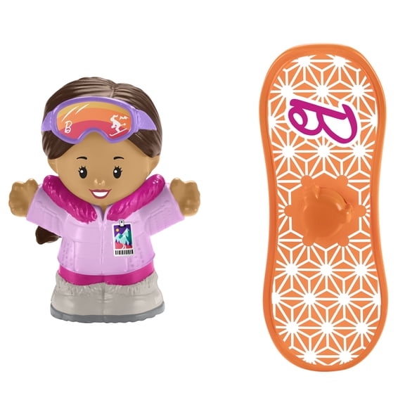 Replacement Parts for Fisher-Price Little People Playset - HMK85 ~ Girl with Brown Braid in Pink Snowsuit Figure with Orange Snowboard ~ Inspired by Barbie ~ Works great with any Little-People Playset