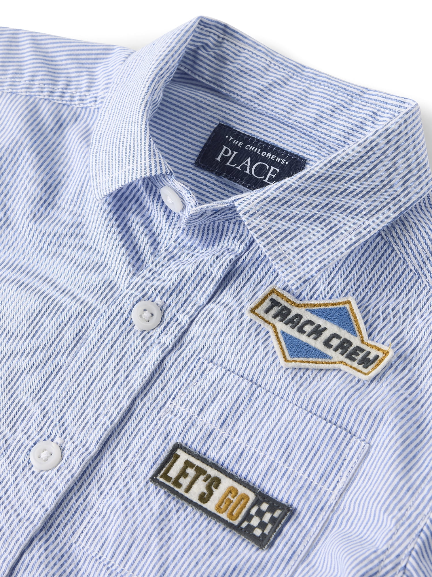 The Children's Place Baby And Toddler Boys Short Sleeve Embroidered Racecar Patch Poplin Button Up Shirt, Sizes 6M-5T