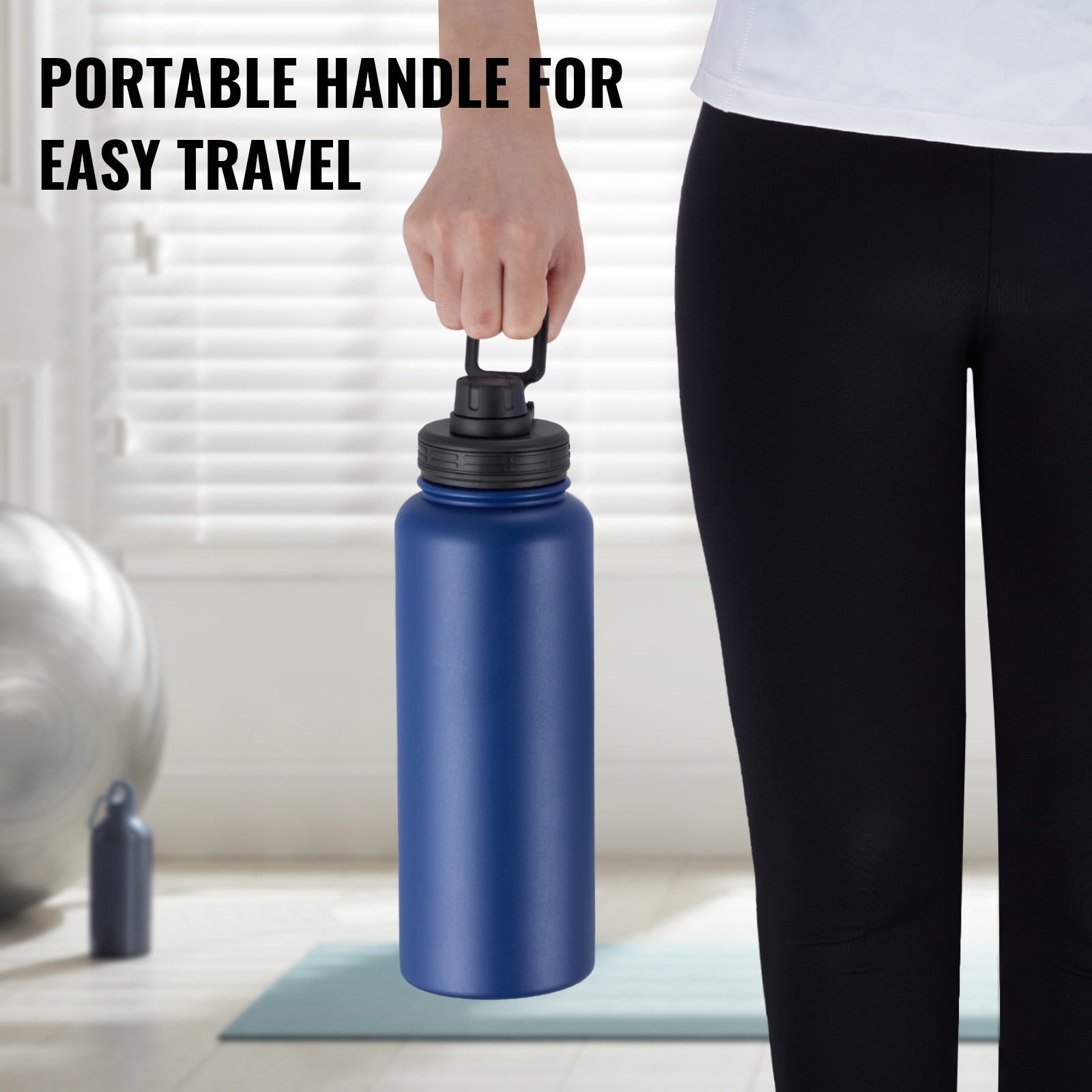 KFFKFF 40 oz Hydration Vessel, Stainless Steel Flask for Camping & Hiking, Wide Mouth Lid, Double Walled Sports Coffee Mug, Leakproof, Suitable for Indoor/Outdoor Activities, FDA Approved, Blue