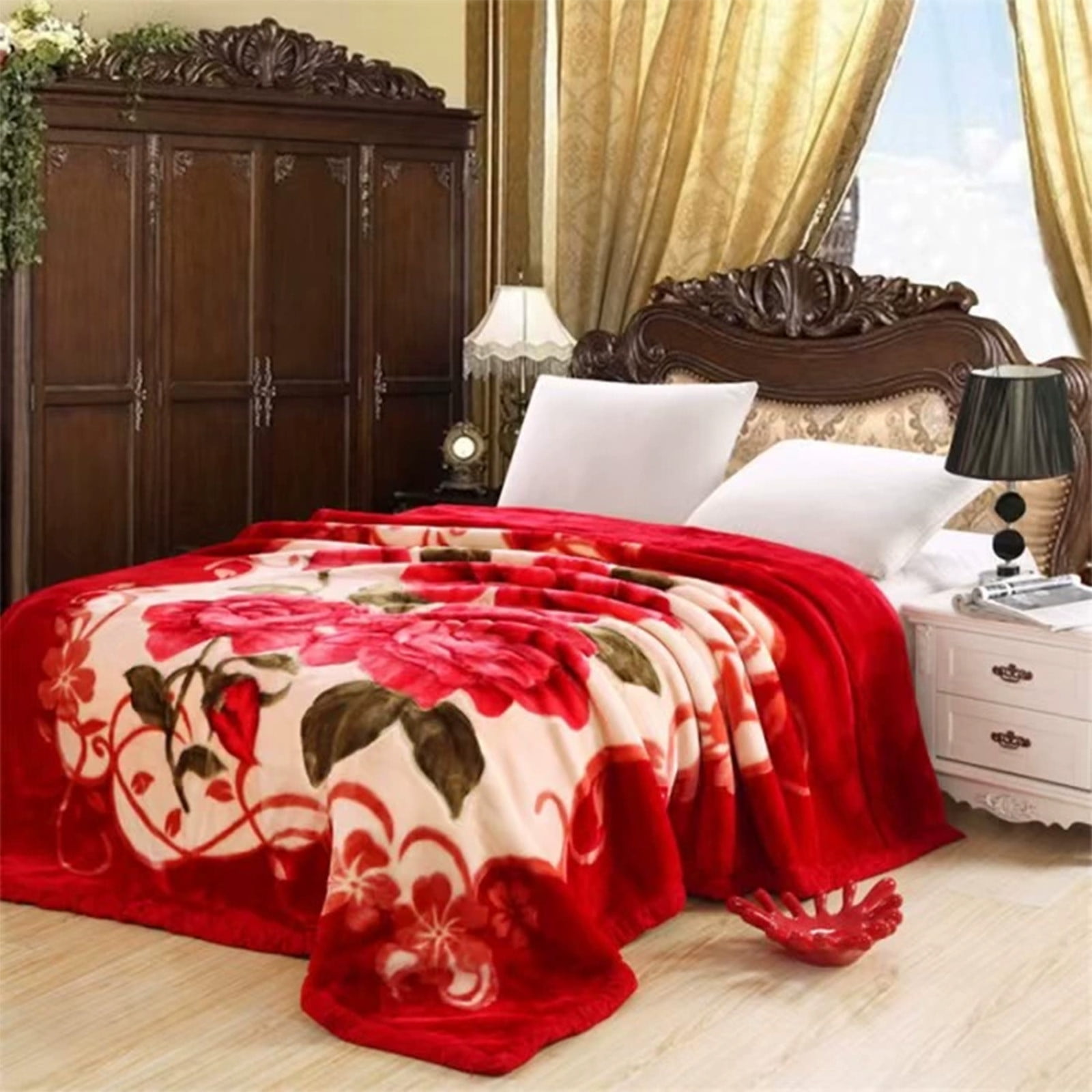 Double Layer Thick Raschel Blanket Winter Warm Flannel Soft Fleece Bed Blanket for Bedroom Living Room Sofa Cozy Plush Throw Blanket for Adults All Season Home Decor