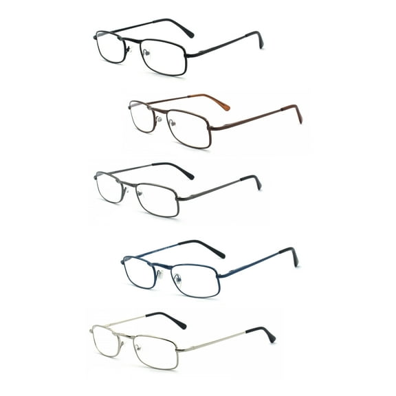 EYE ZOOM 5 Pack Unisex Vantage Metal Reading Glasses with Spring Hinge, Mul_Color, 350