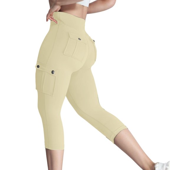 ABATAB Cargo Capri Leggings for Women with Pockets High Waist Capris Scrunch Butt Lifting Workout Running Crop Pants