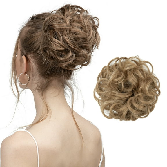 GoXteam Messy Bun Hair Pieces, Large Wavy Curly Elastic Hair Bun Scrunchies Ponytail Extensions Synthetic Chignon Hairpieces for Women