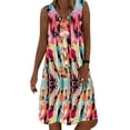 thumbnail image 1 of Uhndy Women V Neck Plus Size Loose Sundress Sleeveless Floral Casual Beach Midi Dress Red M, 1 of 3