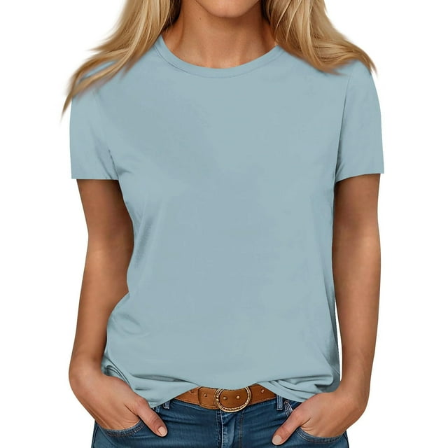 Timegard Womens Summer Tops Crew Neck Short Sleeve Comfy Basic Tee Shirts Casual Loose Tops Blouses