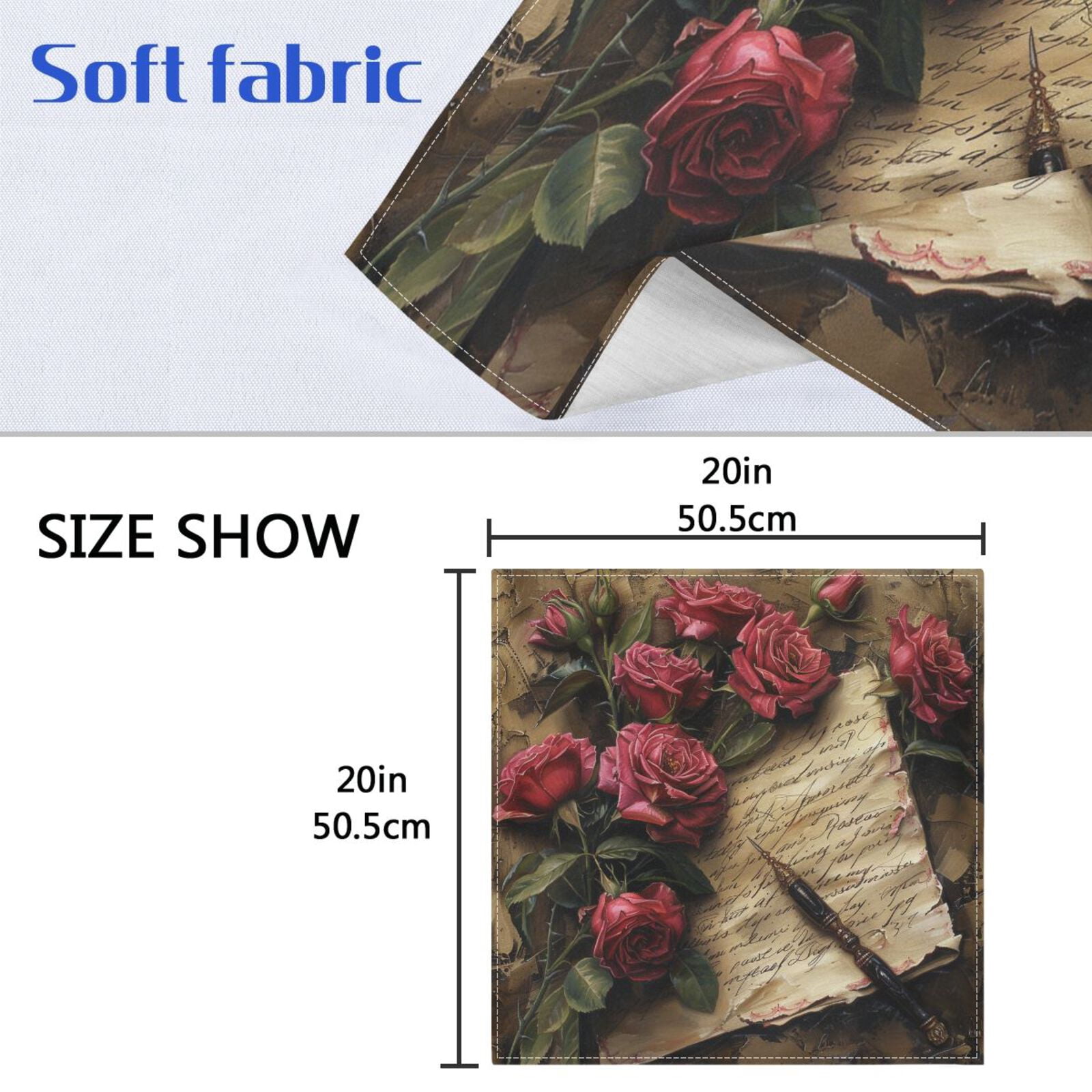 JSTEL Red Rose Pen Letter Cloth Napkins Set of 6, 20x20 Inch Washable and Reusable Napkin for Decoupage Dinner Party Everyday Use