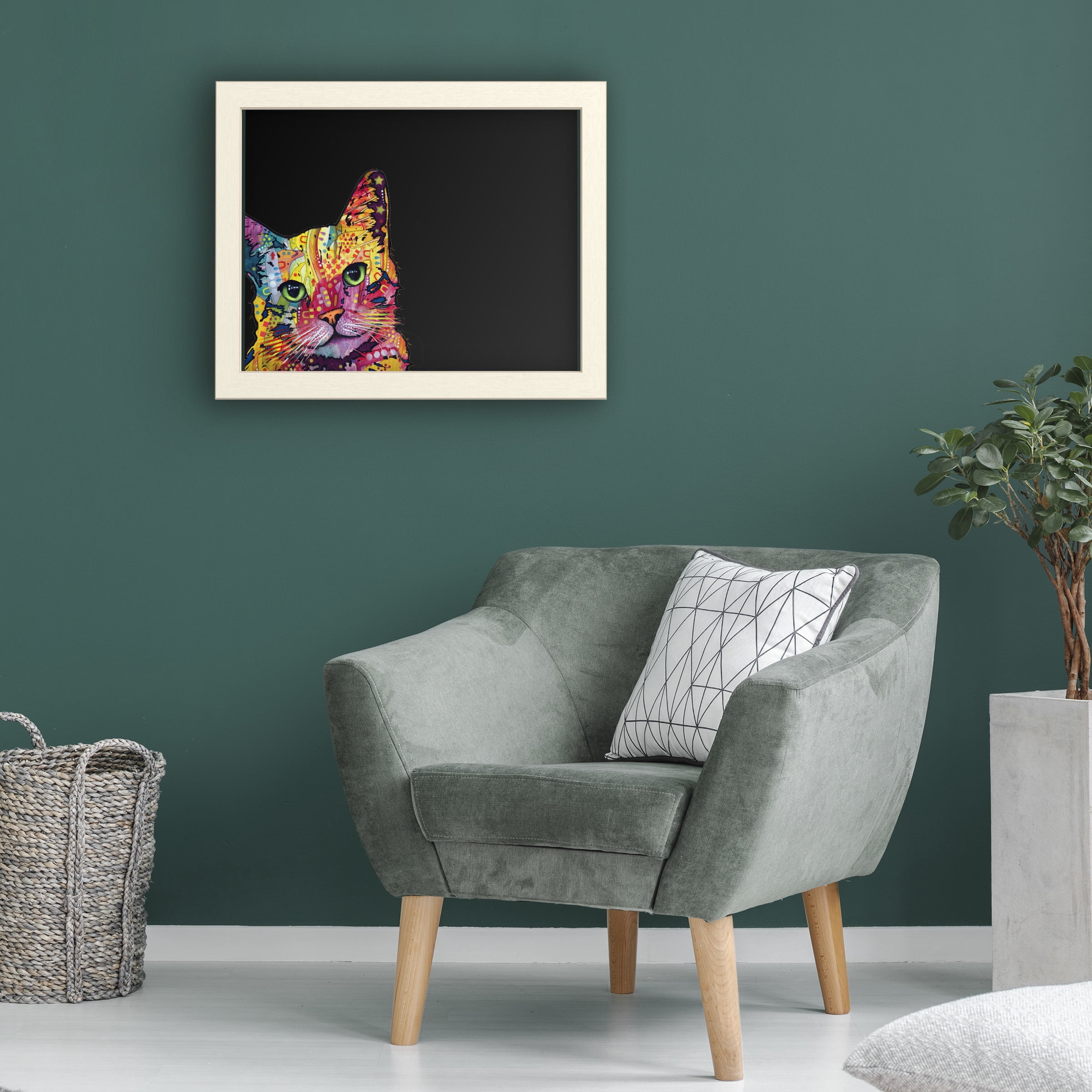Functional Chalkboard with Printed Artwork - Dean Russo 'Tilt Cat' Chalk Board Wall Sign - Ready to Hang