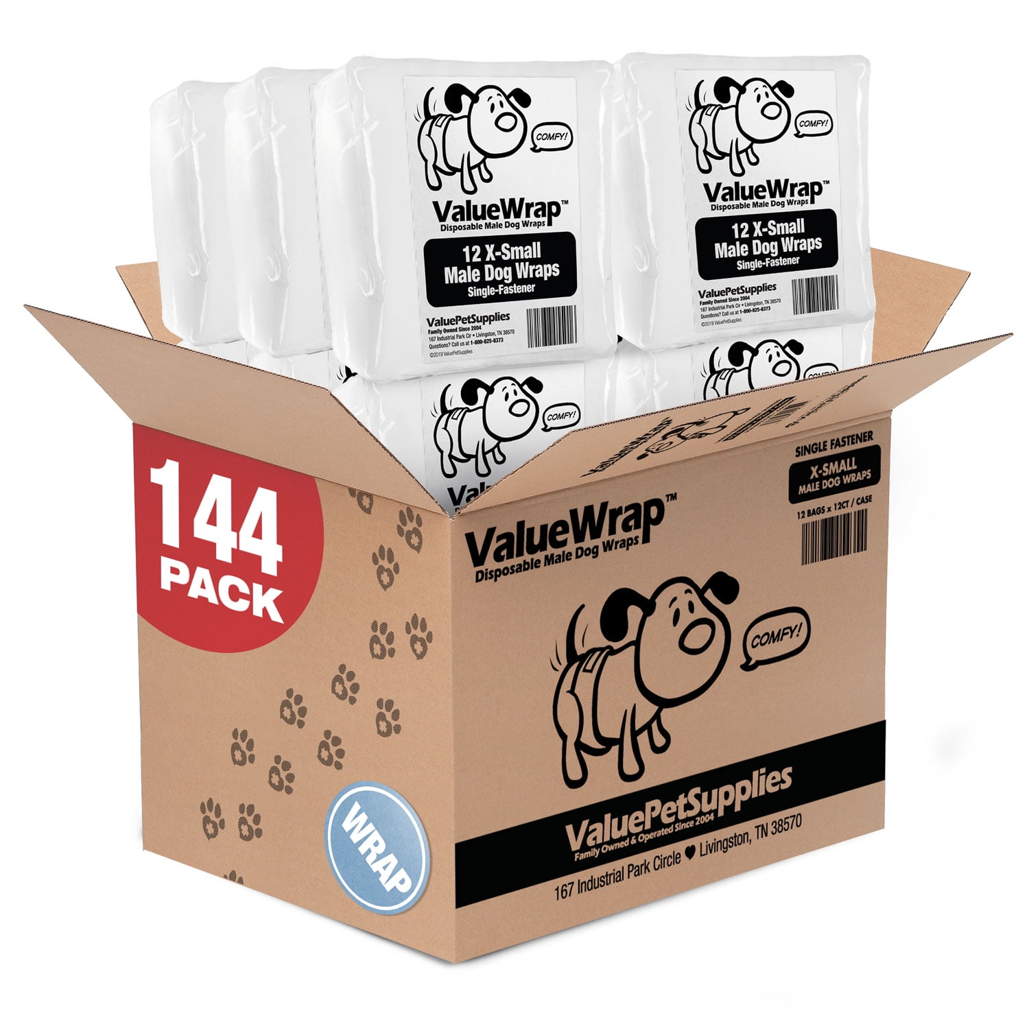 NEW ValueWrap Disposable Male Dog Diapers, Wraps, 1Tab Extra Small