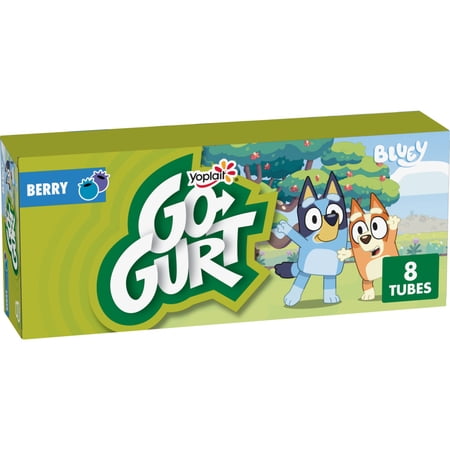 Yoplait Go-GURT Bluey Kids Fat Free Yogurt, Berry, Gluten Free Snacks, 1 lb (8 Tubes)