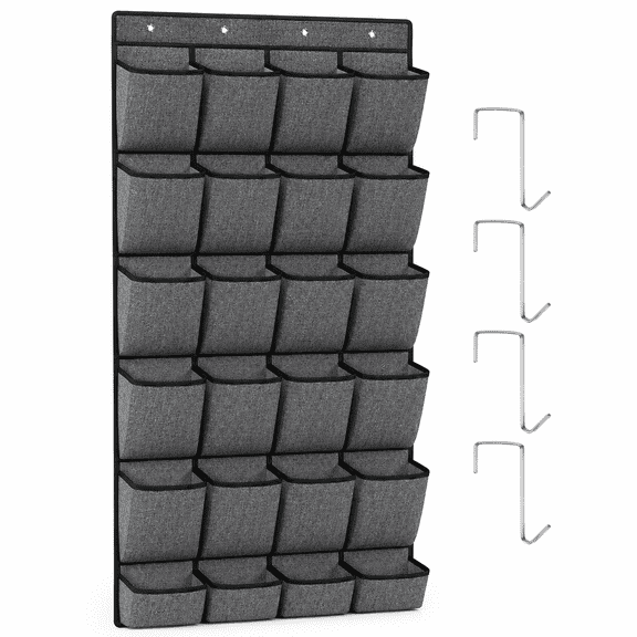24 Pockets Over The Door Shoe Organizer Storage Bag- Fabric Hanging Shoe Rack Holder -Wall Mounted Shoe Hanger with 4 Hooks