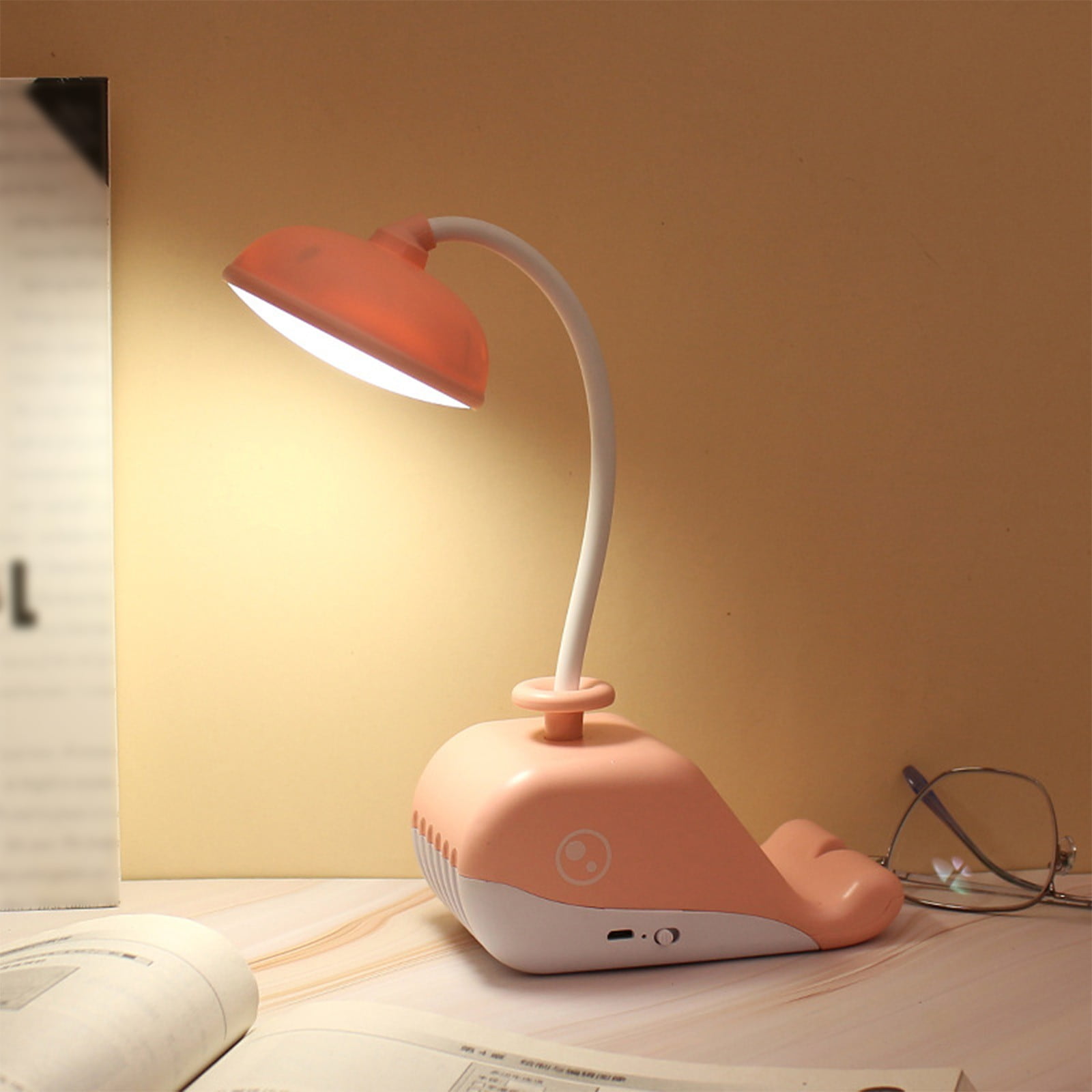 USB Rechargeable LED Desk Lamp with Pen Holder & Phone Stand, Flexible Gooseneck, Adjustable Brightness, Eye-Caring Light for Student Dorm, Bedroom, Reading