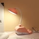 thumbnail image 4 of pstuiky Lámpara de mesa para dormitorio regulable en 3 niveles con pantalla redonda de tela de lino para sala de estar oficina dormitorio madera maciza bombilla LED incluida., 4 of 7