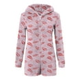 thumbnail image 4 of Feancey Women's Fuzzy Pajamas Lips Print Hooded Rompers Short One Piece Jumpsuits Winter Fleece Warm Onesie Pjs Comfy Plush Loungewear Pink L, 4 of 6