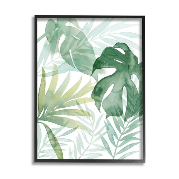 Monstera Overlapping Leaf Sprigs Botanical & Floral Graphic Art Black Framed Art Print Wall Art