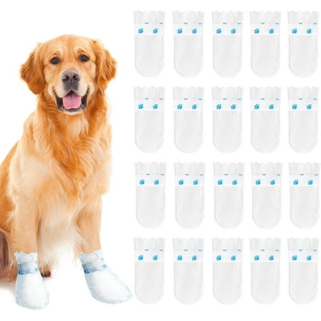 40 Pcs Disposable Waterproof Dog Boots Pet Shoes with Self-Adhesive Bandage Disposable Dog Booties for Paw Protection Dog Feet Covers Shoes Paw Protectors for Indoor and Outdoor Use (M)