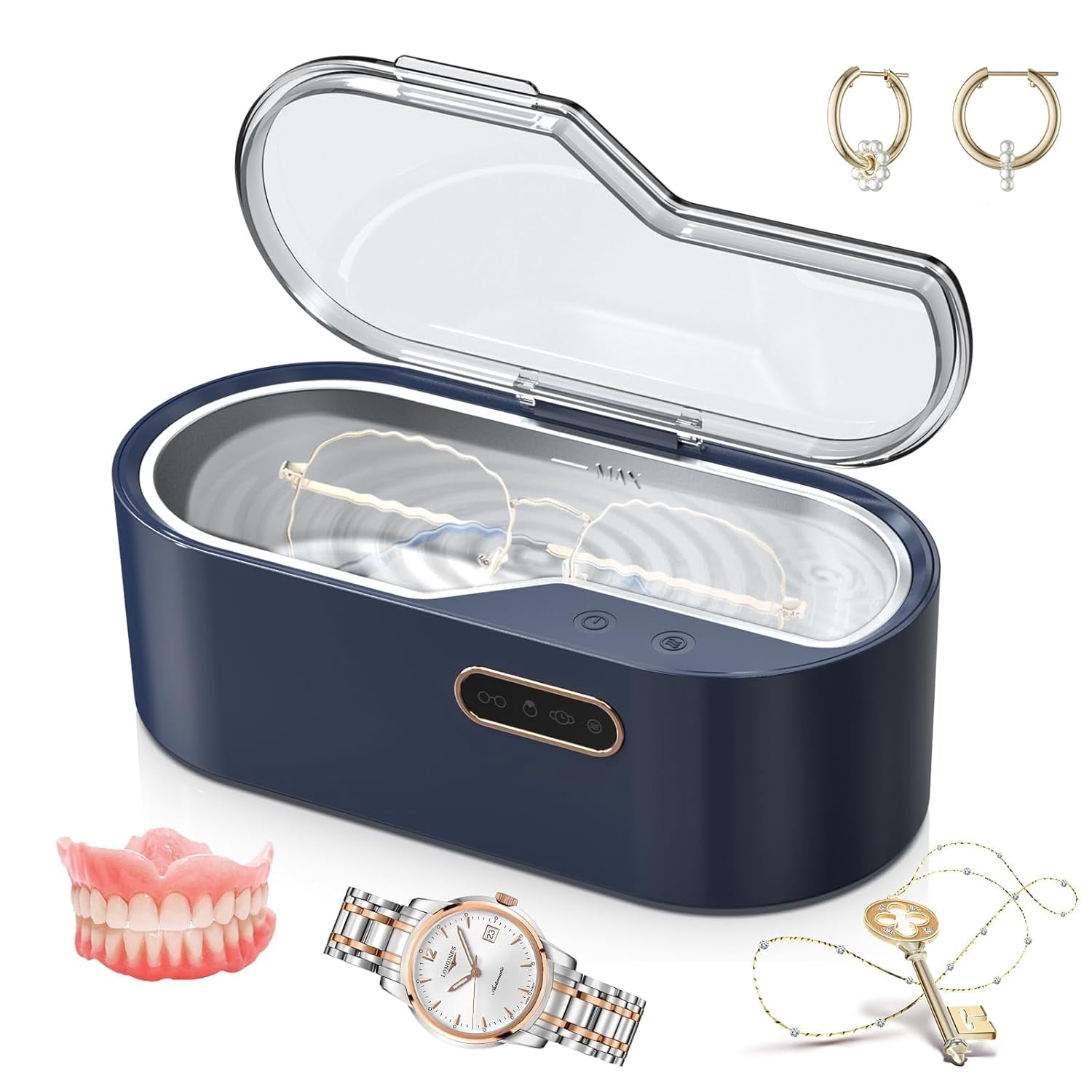 ULTPEAK Ultrasonic Jewelry Cleaner Machine, 15oz 45KHz Ultrasonic Cleaner With 4 Time Settings for Jewelry, Glasses, Watches, Rings