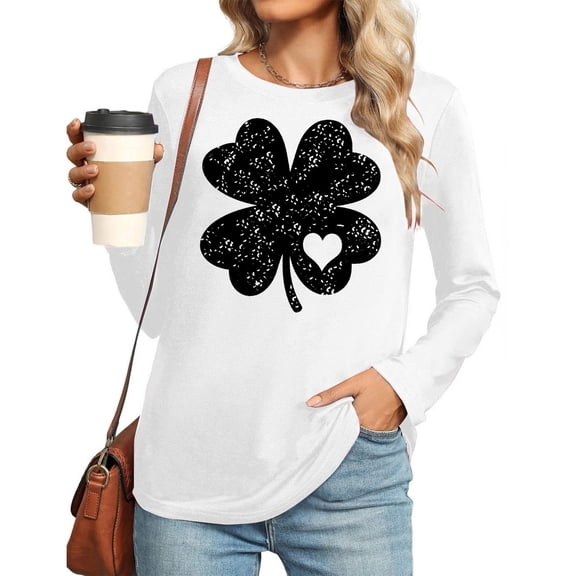 Lenpel Long Sleeve Shirts for Women Plus Size Crewneck St. Patrick's Day Printed Casual Pullover Tops Loose Lightweight Sweatshirts(White,X-Large)