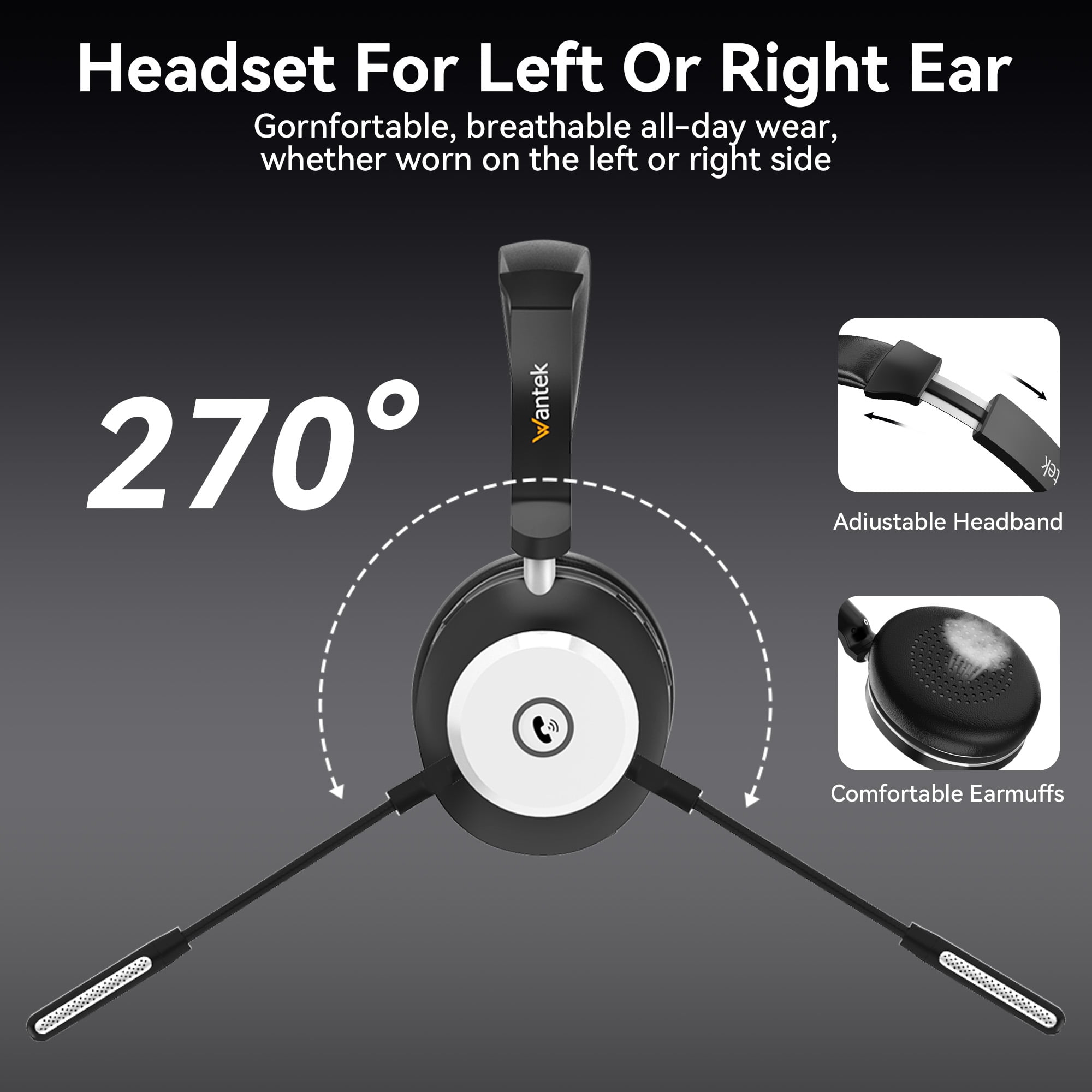 Trucker Bluetooth Headset with Microphone, with AI Noise Cancelling & Mute Button, Wireless On-Ear Headphones 60 Hrs Working Time, for Trucker Home Office Remote Work Zoom