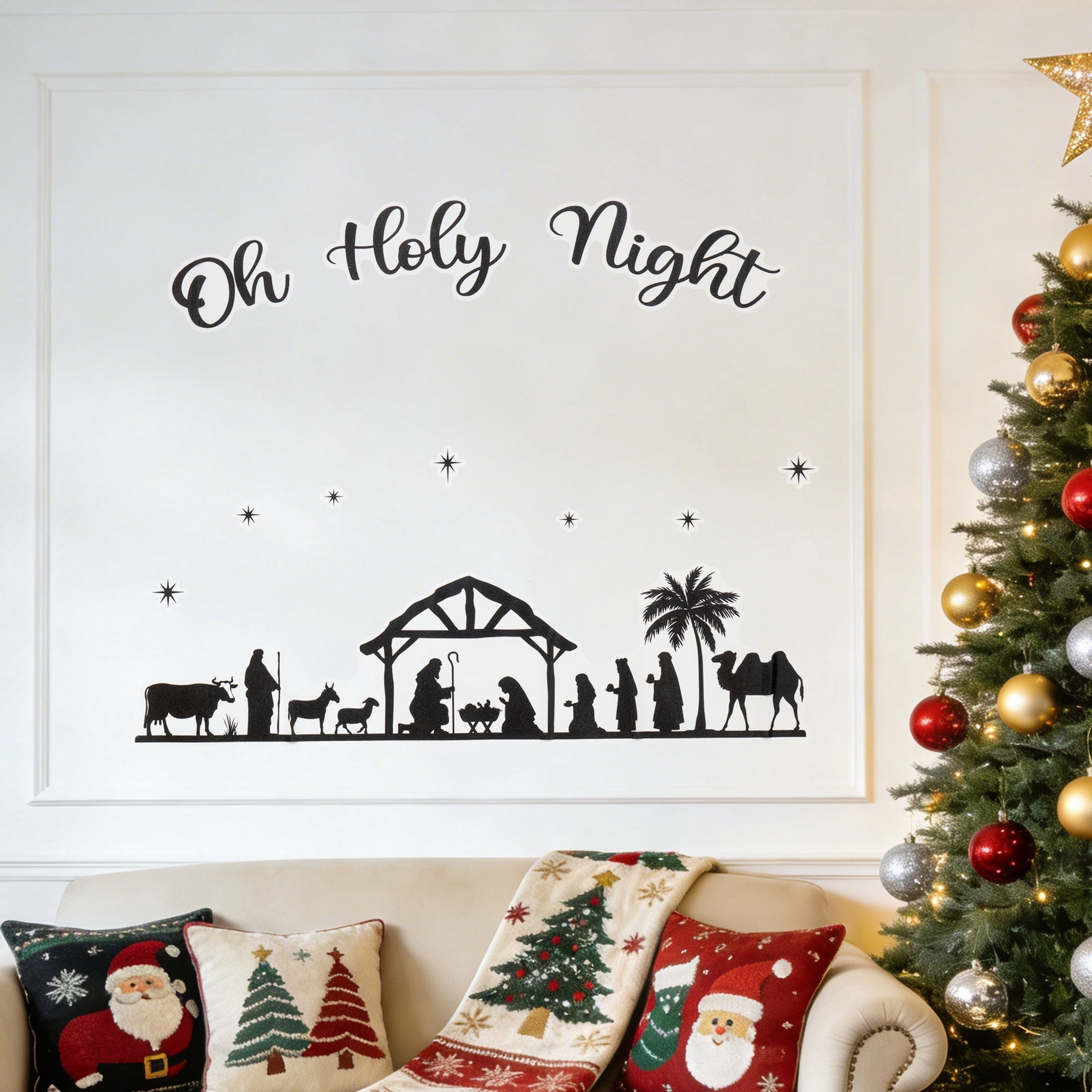 Nativity Scene Silhouette Peel and Stick Christmas Wall Art, Black, 27.5" x 13", by Holiday Time