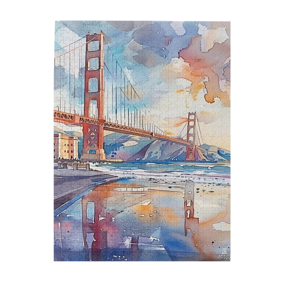 500 PCS Charm Golden Gate Bridge 500 Piece Puzzle For Adults,Unique And Beautiful Design,Depicting A Sea Crossing Bridge With Retro And Beautiful Oil Paintings As Its Feature,Classic Wooden Puzzle