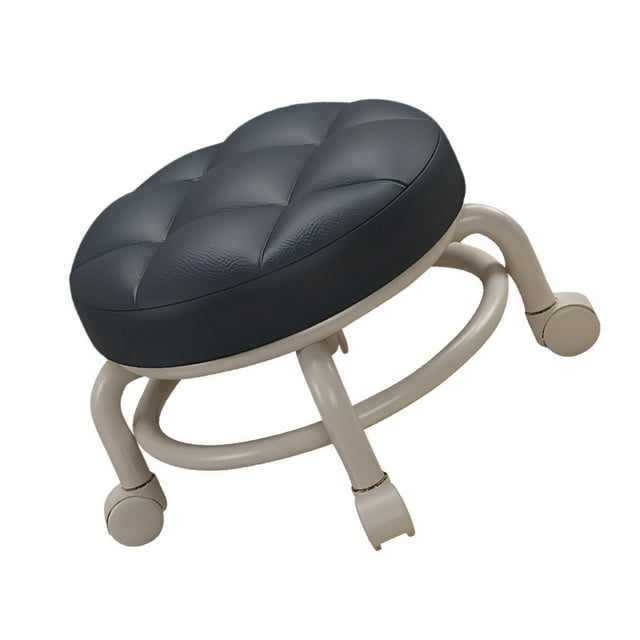 Tabourets Roulants Bas avec Roues Universelles Pivotantes à 360 Degrés en Cuir PU, Sièges Roulants Ronds avec Roues Silencieuses, Tabouret Roulant pour Maison Bureau Garage Magasin Entraînement Physique