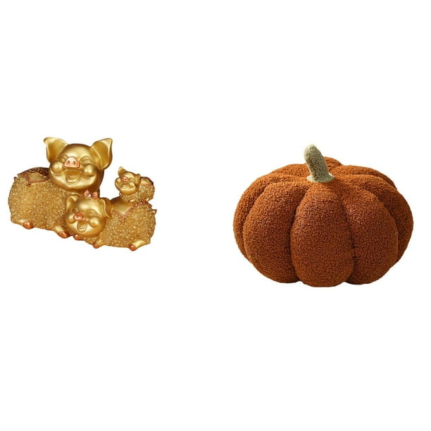 Figura De Cerdo De Resina Moderna Y Almohada De Peluche De Calabaza, Estatua De Animal Coleccionable, Cojín Decorativo Para Sofá, Estantería, Dormitorio, Entrada, Estante, Centro De Mesa.