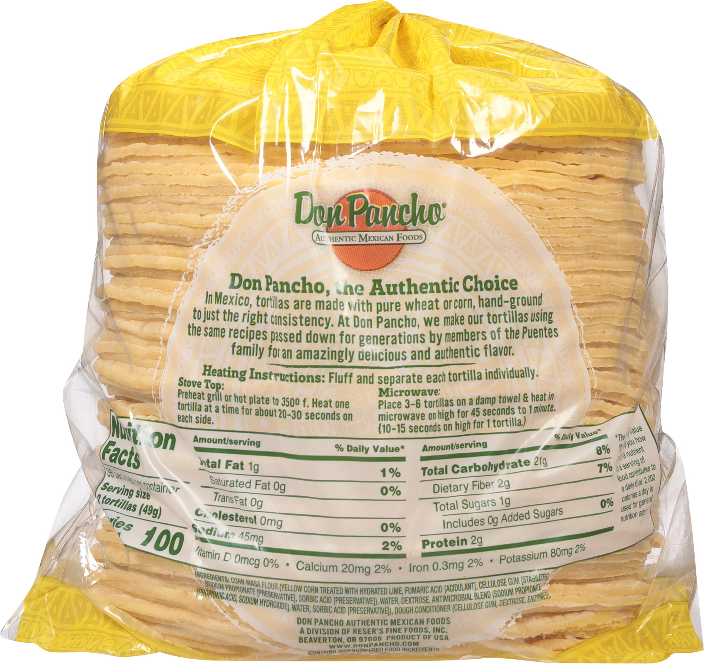 Don Pancho Yellow Thick Corn Tortilla 5.25", 61.92 oz, 72 Count