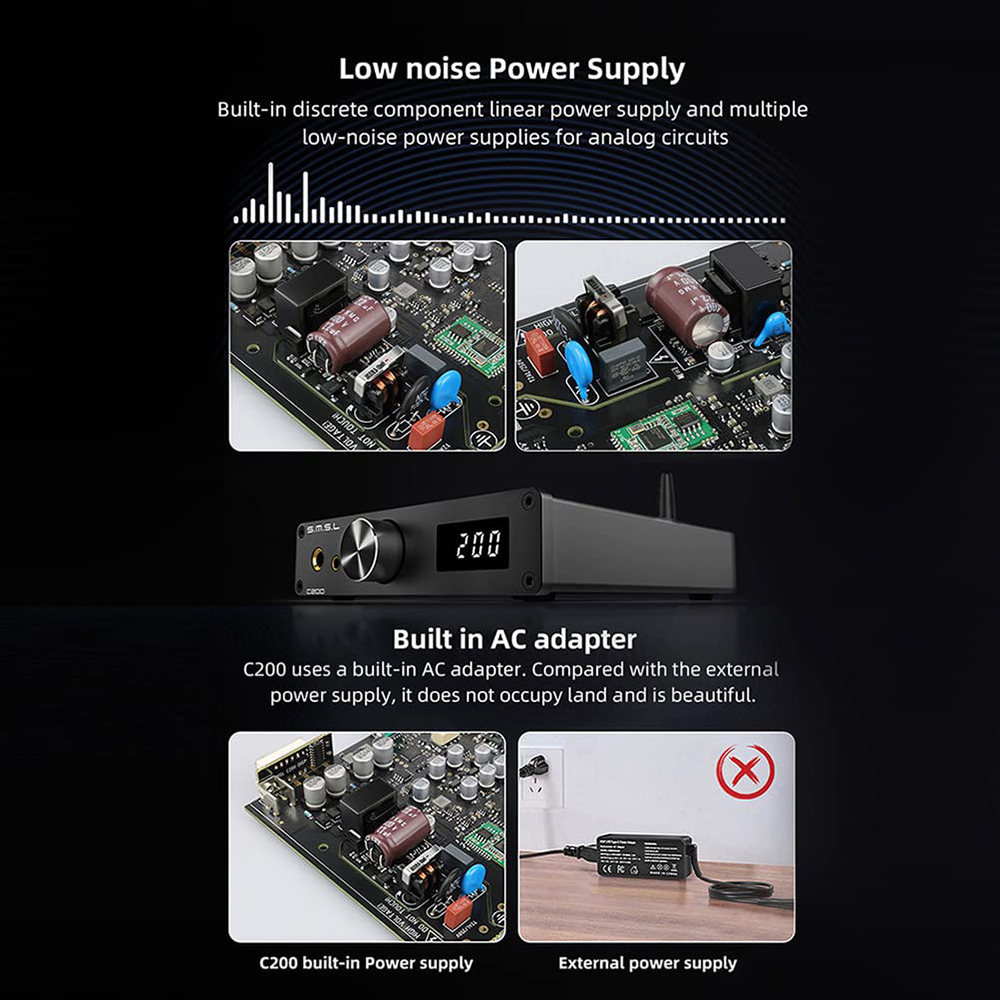 SMSL C200 ヘッドホンアンプ DAC - アンプ