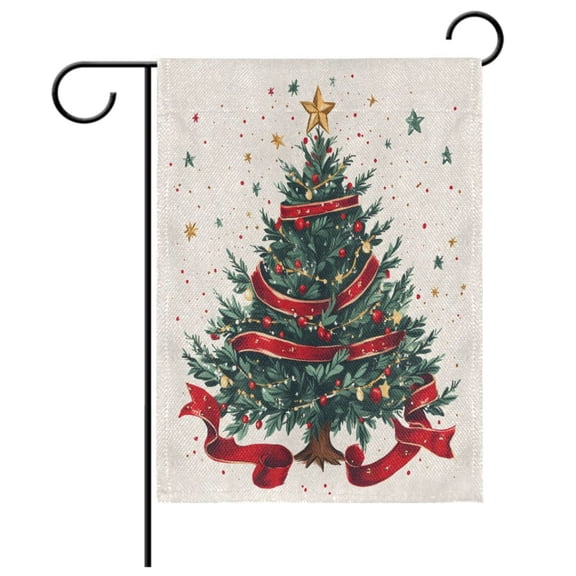 Ryvnso Christmas Tree Stars Pattern Garden Flag 12x18 Inch Double Sided Seasonal Yard Decoration