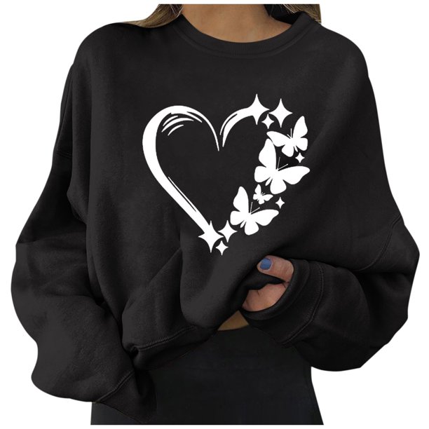 Gibobby Sudadera oversize mujer Sudadera suelta para mujer cuello redondo para otoño e invierno(Negro,M)