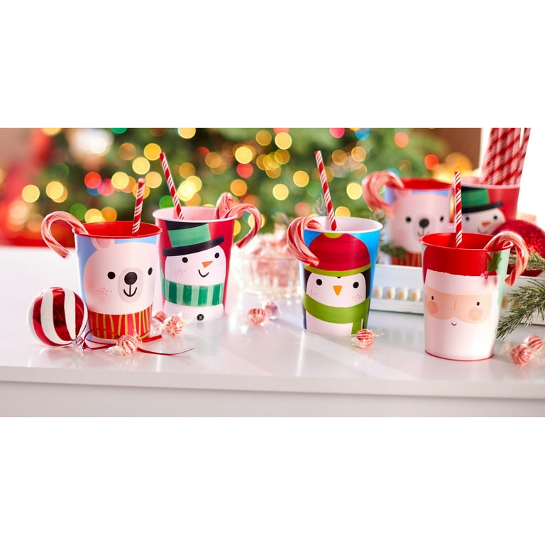 American Greetings Christmas Party Supplies, Santa and Snowman 16 oz.  Reusable Plastic Cups (8-Count) 