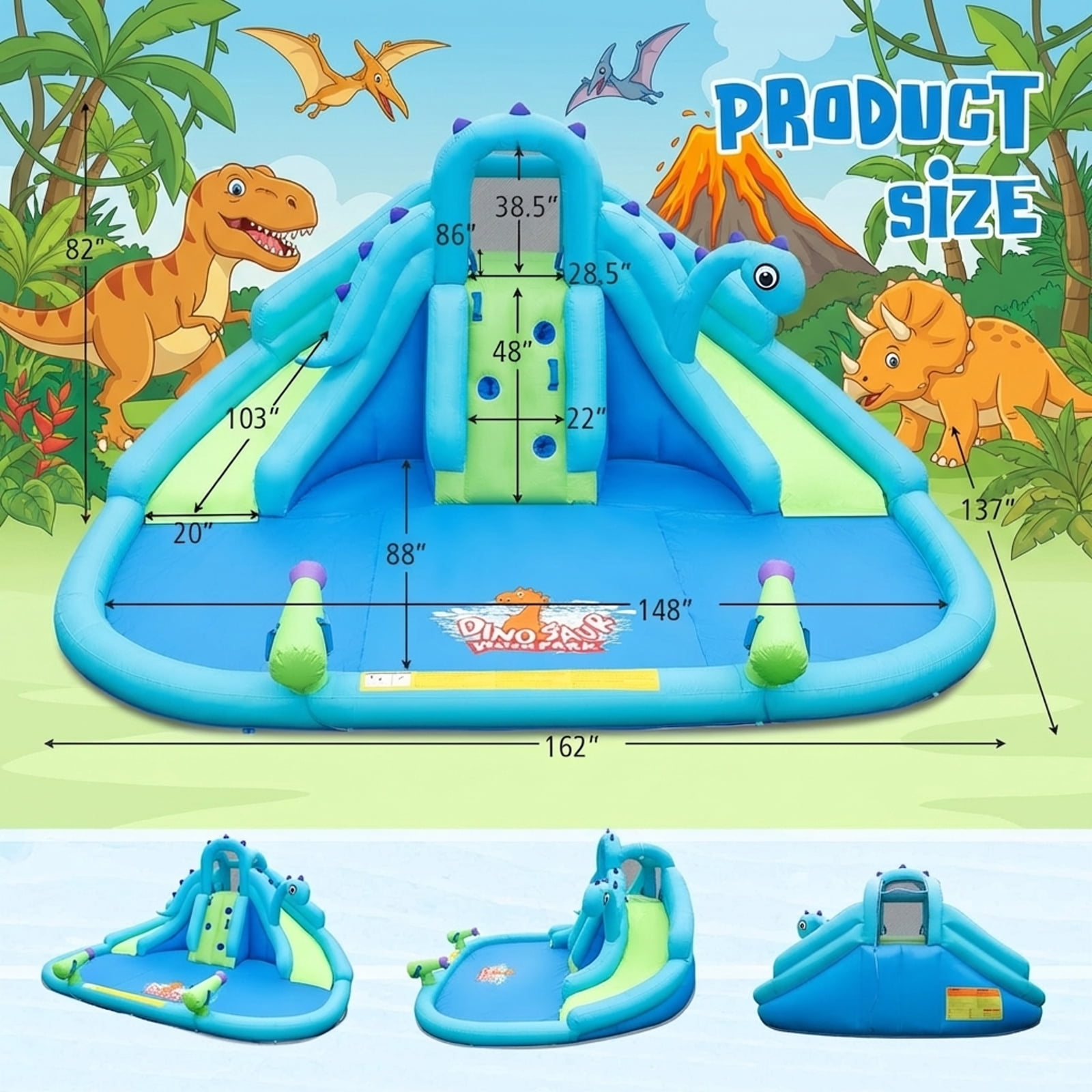 Redsmile Inflatable Water Slide with Dual Slides and Large Splash Pool and Carry Bag (with 584W Blower) - Multicolor