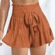 thumbnail image 2 of Shirred cintura ruffle pantalones cortos de pierna ancha mujeres elegante suelta casual color liso frente pajarita pantalones cortos para oficina, 2 of 6