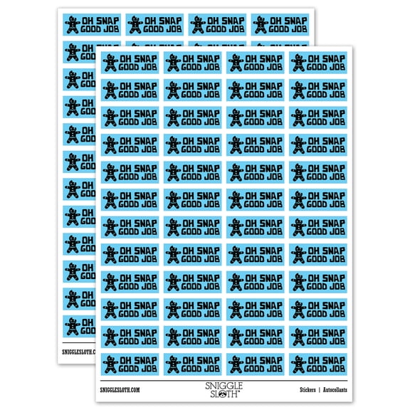 Oh Snap Good Job Gingerbread Christmas Teacher Student School Sticker Set - Light Blue - Gloss Finish - 1.25" Mini