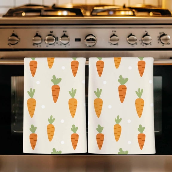 Spring Easter Kitchen Towels Set of 2, Watercolor Cute Carrots Vegetables Beige Absorbent Dish Towels for Kitchen, Microfiber Hand Towel, Quick Drying Tea Towel for Cleaning Decorative Dishcloths