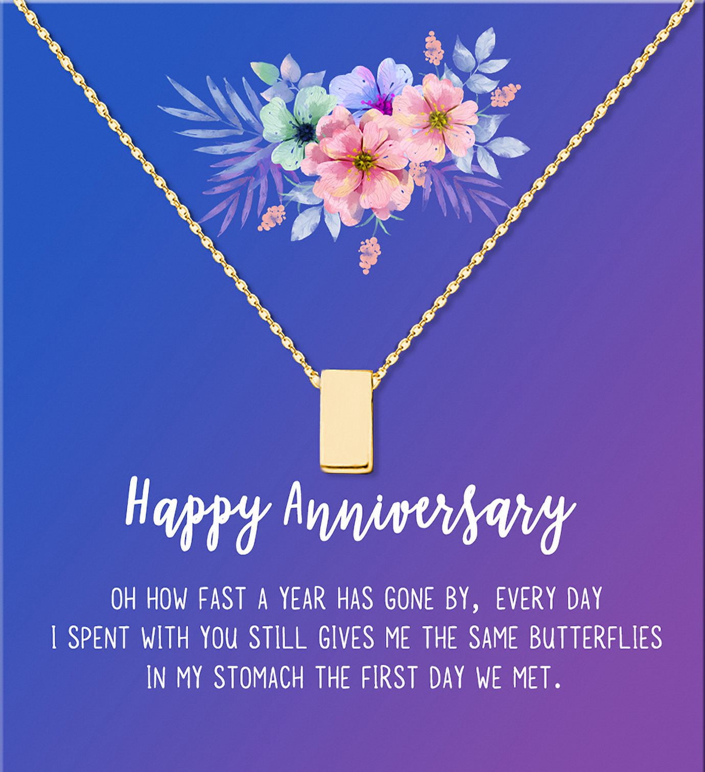 Anavia Happy Anniversary Gift Necklace,Wedding Anniversary Gift for Wife,Express Love Card Jewelry Gift-[Gold Cube, Blue-Purple Gift Card]