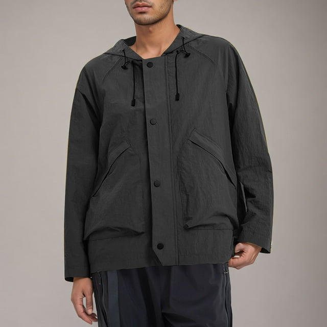LOVZFMLL Jackets for Men Solid Color Outdoors Shoulder Insert Mountaineering Wearproof Warm Zipper Multi-pocket Coat Long Sleeve Jacket