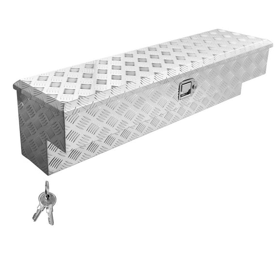 KFFKFF Aluminum Truck Bed Tool Box, Durable Storage Chest with Tread Design, Lock and Key, Suitable for Pickup Trucks, RVs, Trailers, and More, 48 x 13.4 x 13 in, Silver