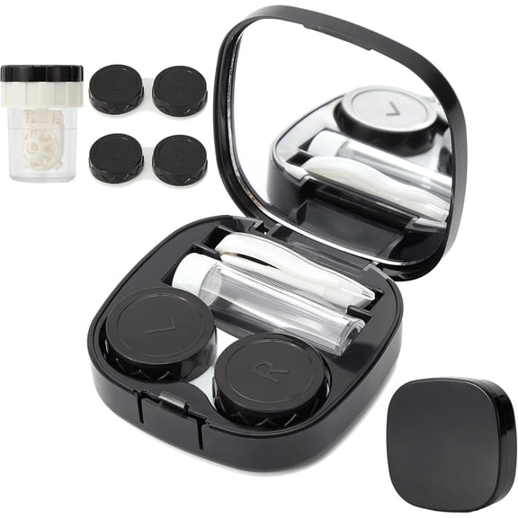 Square Contact Lens Travel Kit with Cleaner Washer, Portable Contact Box with Mirror Tweezers Remover Tool Solution Bottle for Outdoor Daily Office