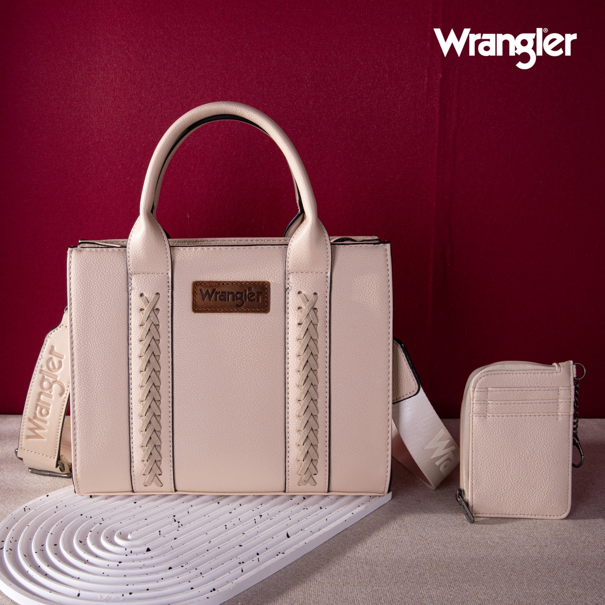 Wrangler Purse Medium Tote Bags for Women with Card Holder Wallet Designer Satchel Top-handle Handbags, Classic-Beige