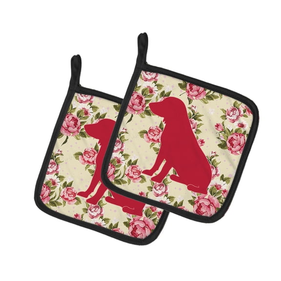 Caroline's Treasures BB1070-RS-YW-PTHD Boykin Spaniel Shabby Chic Yellow Roses Pair of Pot Holders , 7.5HX7.5W,