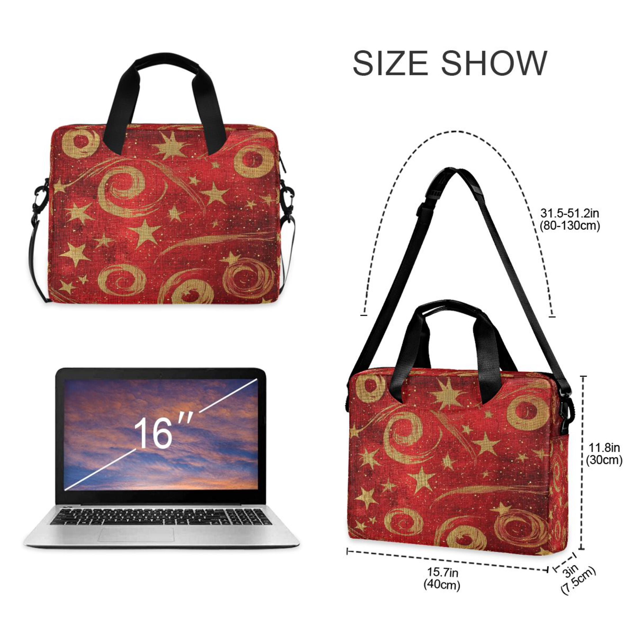 16" Laptop Tote Bag Laptop Sleeve Case Computer Briefcase for Work & Travel Red and Gold Star Swirls