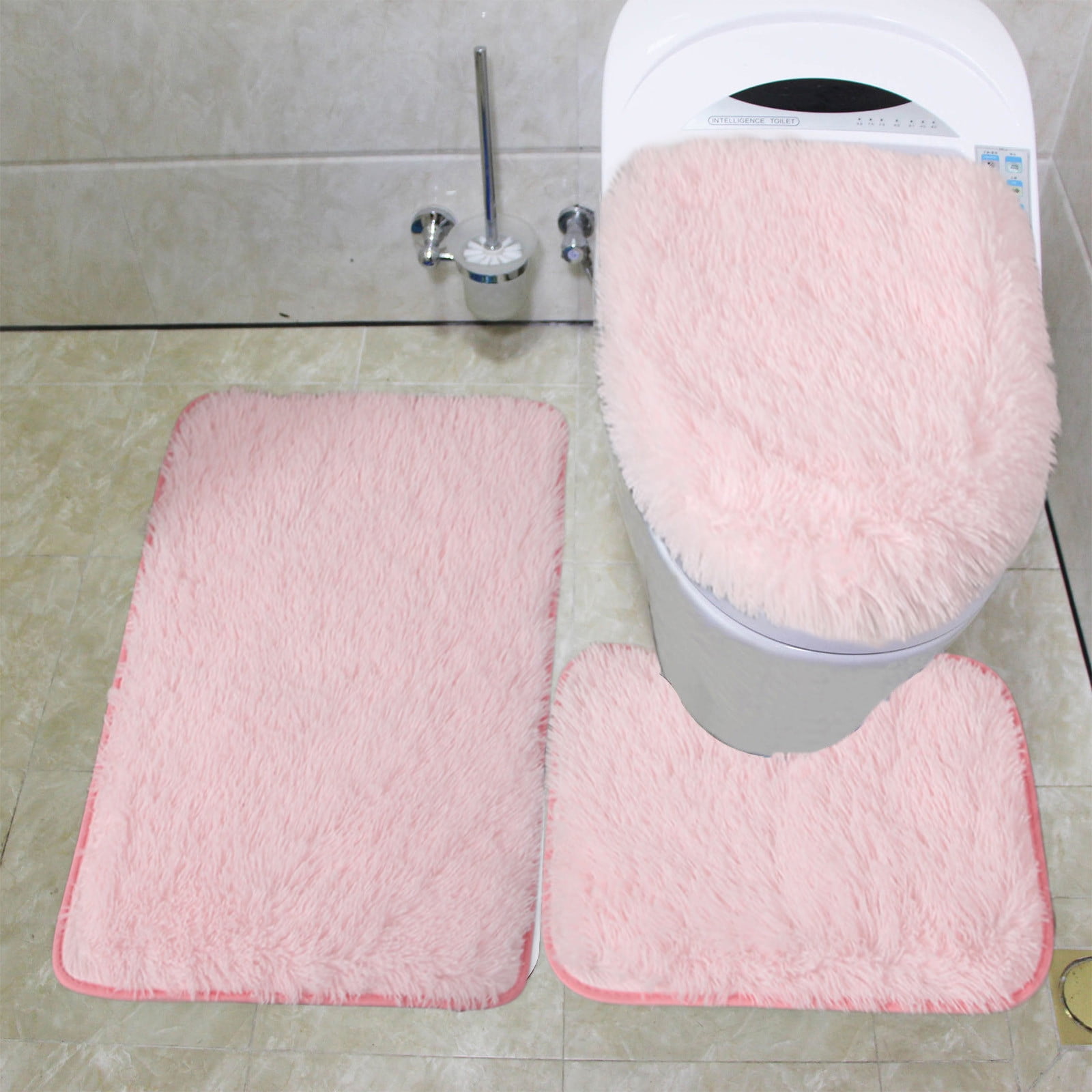 UttpKLBx Non Slip Chenille Toilet Mat Absorbent Washable Quick Dry Bathroom Rugs Bathroom Floor Mat Fluffy Bathroom Rugs, Home And Kitchen Products (Pink)