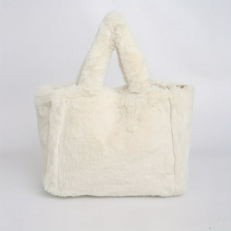 ZGAD [Faux Fur Tote Bag] Stylish Long-Haired Faux Fur Tote Bag - Double Handles  Adjustable Long Shoulder Straps  Solid Color - Perfect for Autumn And Winter  Daily Travel  And Fashionable Outfits