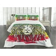 thumbnail image 3 of Ambesonne Rasta Quilted Bedspread Set 3 Pcs, Hair Style Lion Portrait, Queen Size, Green Yellow and Red, 3 of 5
